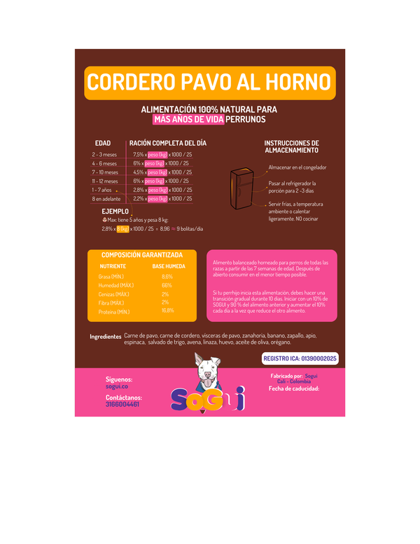 CORDERO - HORNEADA 500gr (20 bolitas)